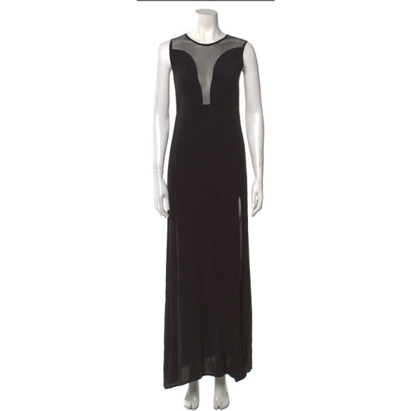 For Love & Lemons | Black Plunge V Neck Mesh Top Maxi Slit Dress Size Medium - Picture 1 of 5
